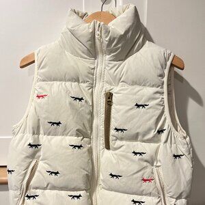 Basin & Range Puffer Cropped Down Vest White with Embroidered Foxes S